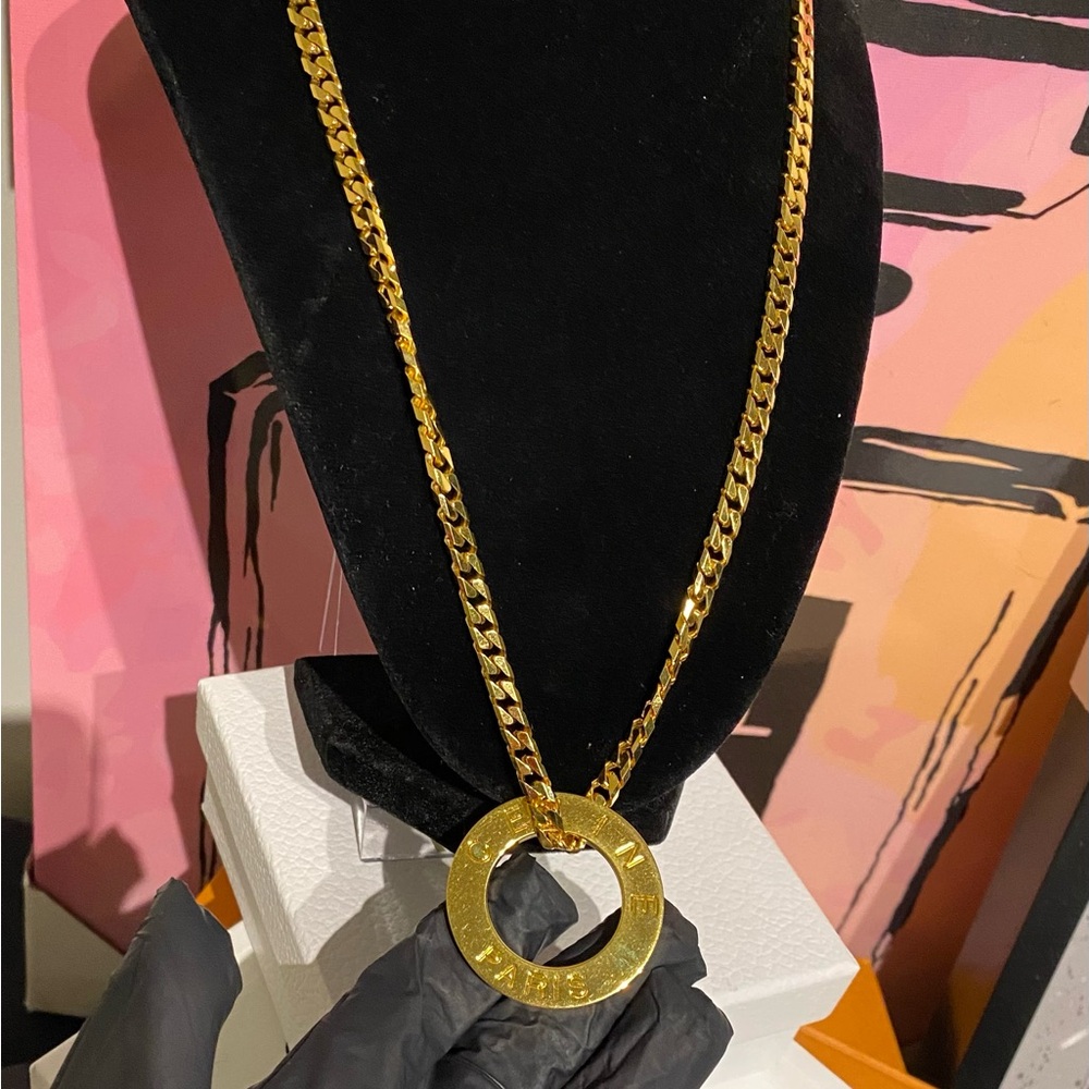 Vintage Céline Gold Disc Pendant Necklace - Picture 5 of 7